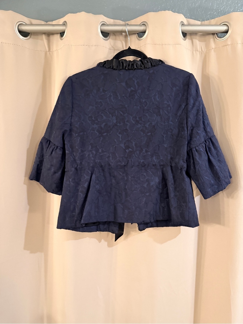 LOFT Navy Ruffle-Trim Tie-Front Jacket - Picture 2 of 7